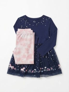 Wonder Nation Star Unicorn Dress & Sunset Sky Tie Dye Leggings Bundle L 10-12